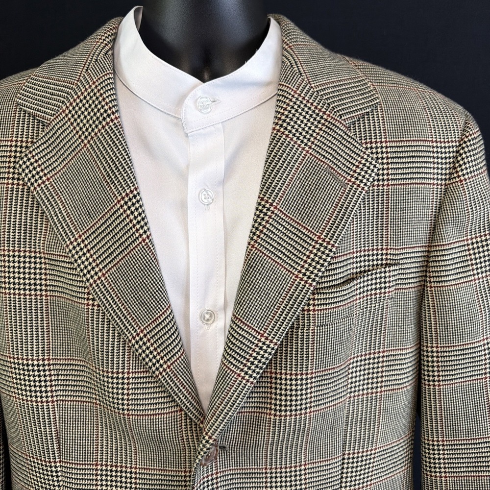 VTG Nordstrom Mens Natural Style 38R Cashmere/Wool Glen Plaid Blazer 90s NWT's